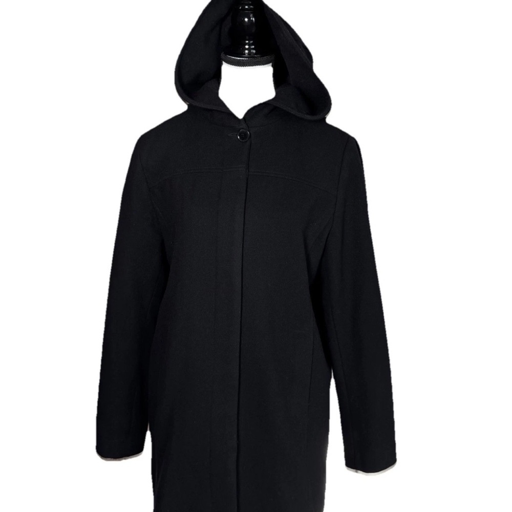 Vintage Jason Kole Women's Small Black 100% Wool Hooded Pea Coat Jacket Goth